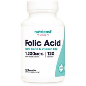 Nutricost Folic Acid for Women (Vitamin B9) 1200 Mcg, 120 Capsules - Non-GMO Supplement