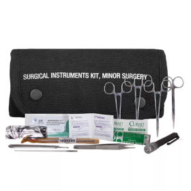 Durable Surgical Instrument Kit Packed In Trifold Canvas Case (Color: Black)