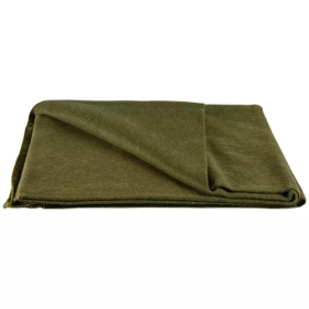 Wool Camping Blanket With Colored Whip Stitched Ends (Color: Olive Drab)