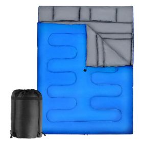 Portable Double Person Waterproof Sleeping Bag W/ 2 Pillows (Color: Blue)